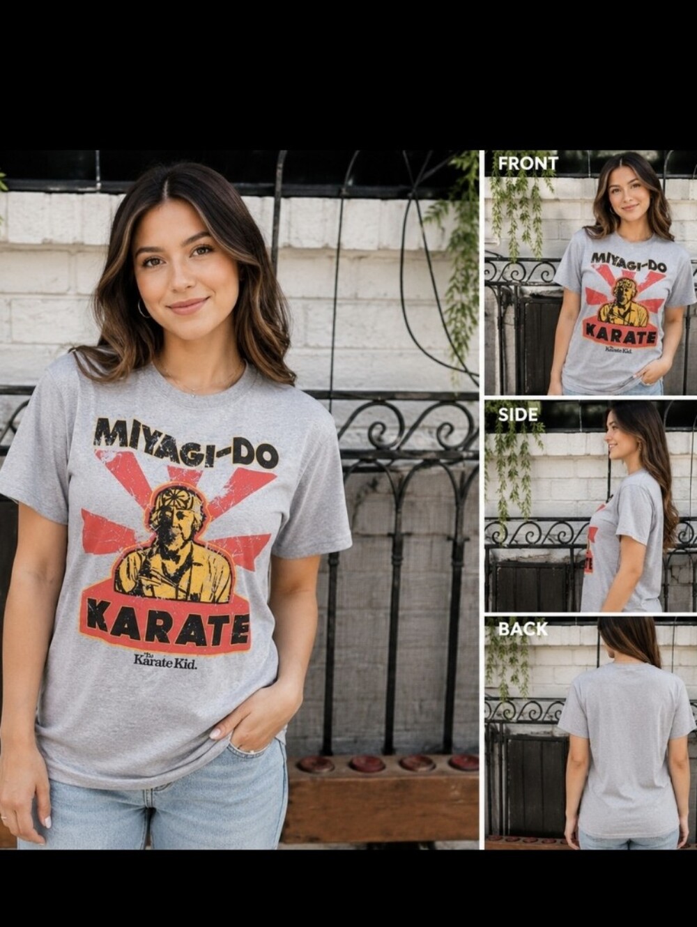 Miyagi-Do Karate Kid Graphic Tee Gray Retro Movie T-Shirt Unisex Size L